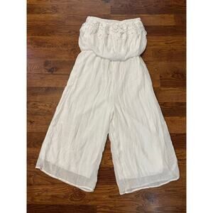 Kings Road White Embroidered Strapless Wide Leg Jumpsuit Bridal Sophistication